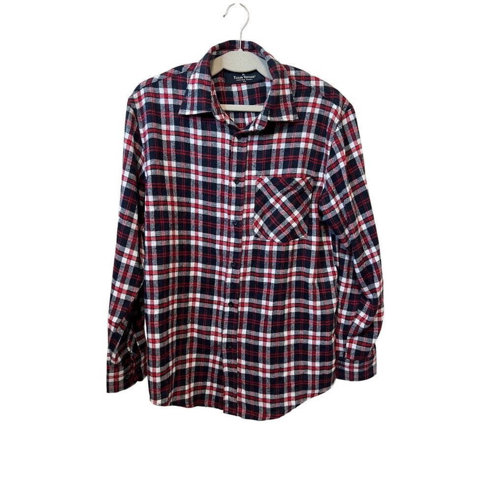 Tailor Vintage Mens Red & Black Plaid Button-Up Shirt XL Cotton/Polyester Blend